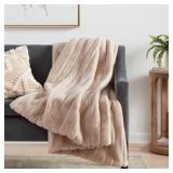 Textured Faux Fur Reversible Throw Blanket Neutral
