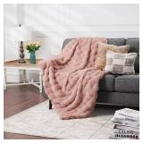 Bubble Faux Fur Throw Blanket Blush