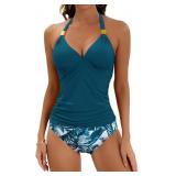 Large Halter Tankini Swimsuit for Women Tummy Cont