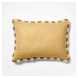 Tan Solid Texture Lumbar Pillow with Stripe Fringe
