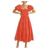 Medium Women's Casual Summer Midi Dress Puffy Shor