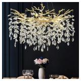$217 Modern Tree Branch Chandelier 23.6' Gold Crys