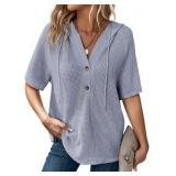 Small Womens Summer Tops Waffle Knit Short Sleeve