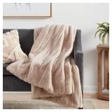 Textured Faux Fur Reversible Throw Blanket Neutral