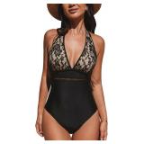 Women's One Piece Swimsuit Plunging Neck Ba