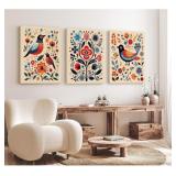 Scandinavian Folk Wall Art Nodic Flower Canvas Wal