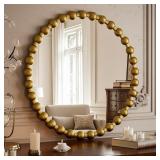 Gold Beaded Mirror for Wall, Decorative Vanity