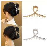 2 Pieces Rhinestone Claw Clip for Women, Gold and