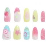 30Pcs Summer Ocean Press on Nails, Medium Almond B