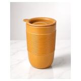 Modern Ceramic Travel Mug with Lid & Ribbed Grip