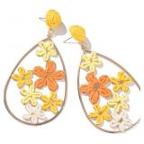 Flower Teardrop Earrings Boho Raffia Earrings Cute