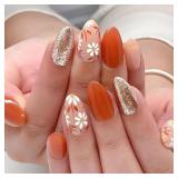 Almond Press on Nails Medium Fake Nails with Flowe