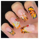 Press on Nails Medium Square Fake Nails with 3D Bu