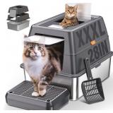 $84 XXXL Stainless Steel Litter Box with Lid, Extr