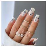 24Pcs White Square Press-on Nails with Go