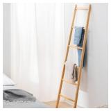 Navaris Bamboo Towel Ladder - Wooden Rack Rail Bla
