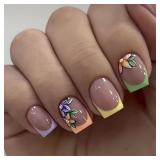 Press on Nails Short Square Fake Nails with Colorf
