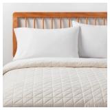 Queen Microfiber Quilt Ivory Stitched Bedding