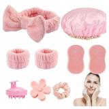 9 Pcs Skincare Headband Set,Include Shampoo Brush,