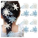 8PCS Sparkly Snowflake Hair Clip Blue White Christ