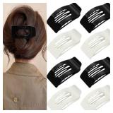 8 Pack Black White Flat Hair Clips for Women   Lar