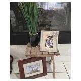 Rustic Wooden Folding Accent Table, Faux Potted
