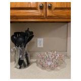 Assorted Black Kitchen Utensils in Glass Holder