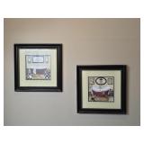 2pc Framed Vintage Clawfoot Bathtub Art Prints -