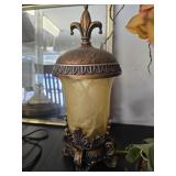 Tuscan Style Fleur-de-Lis Amber Glass Table Lamp