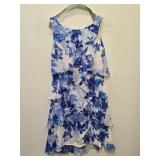 Elegant Blue & White Abstract Floral Sleeveless