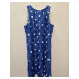 Elegant Blue & White Patterned Sleeveless Dress