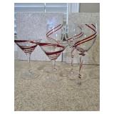 5-Piece Hand-Blown Style Red Swirl Stemware Set -