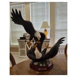 Hand-Painted Dual Bald Eagle Fighting Sculpture