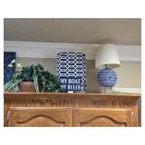 Blue & White Accent Lamp, 'My Boat My Rules'
