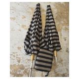 Pair of Black & Tan Striped Patio Umbrellas