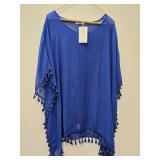 NWT Royal Blue Sheer Kaftan Cover-Up with Tassel