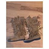 Women's Fringe Suede Moccasin Boots - Size 7