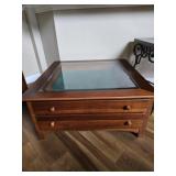 Square Glass Top Wood Coffee Table with Drawers