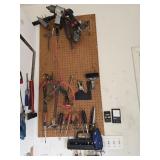 Assorted Hand Tools & Air Tools Pegboard Lot