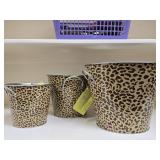 Set of 3 Leopard Print Fabric Storage Baskets /