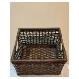 Dark Brown Woven Rattan Open-Front Storage