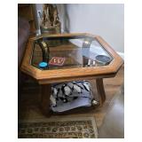 Vintage Wood & Glass End Table with Brass