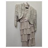 R&M Richards Champagne Tiered Dress & Lace