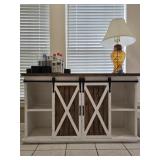 Modern Rustic White & Wood Barn Door Cabinet
