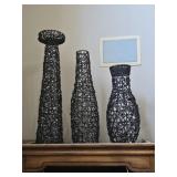 Set of (3) Ratten Woven Basketweave Bottleneck