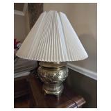 28' Ornate Embossed Brass Table Lamp