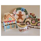 4 Pc Gingerbread Christmas Decor House Plate Cart