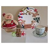 5 Pc Gingerbread Christmas Plate Tea Cup Decor Set
