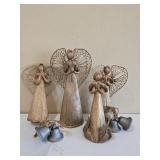 Set of 4 Rustic Angel Figurines w/ Bells Decor