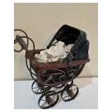 Vintage Miniature Wicker & Iron Doll Carriage